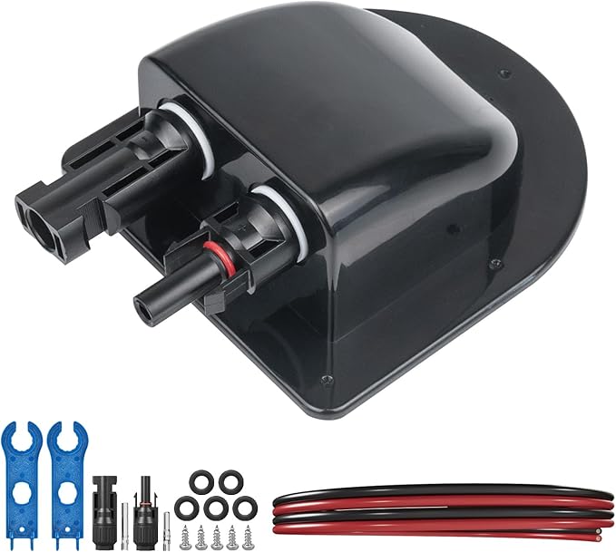 Solar Cable Entry Gland with 10Awg Copper Solar Cable and Solar Connector UV Resistance Dual Cable Entry Housing for Solar RV Boats Yacht Roofs (Black 5FT)