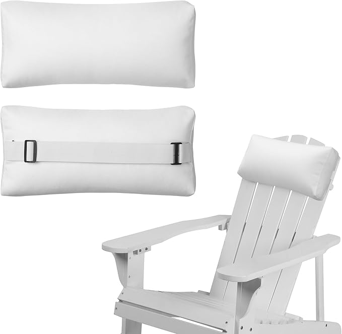 Chaise Lounge Head Pillow, 2 Pack Outdoor Patio Pillows with Adjustable Strap, Lounge Head Resting Pillow for Recliner Beach Pool Lounger Office Chair(White,Water Resistant)