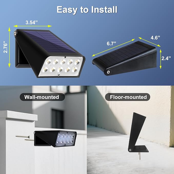 EMANER Solar Deck Lights Outdoor RGBW Solar Fence Lights Waterproof, 3000mAh 20Hrs+ Stay On Dusk to Dawn Solar Powered Wall Lights Address Light for Garden, Yard, Driveway, Patio, 4th of July (2Pack)