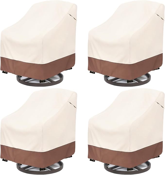 Patio Swivel Chair Cover 4 Pack,Waterproof Heavy Duty Outdoor Chair Covers,Outdoor Swivel Chair Cover for Patio Furniture Covers(30 W x 34 D x 38.5 H inches),Beige & Brown