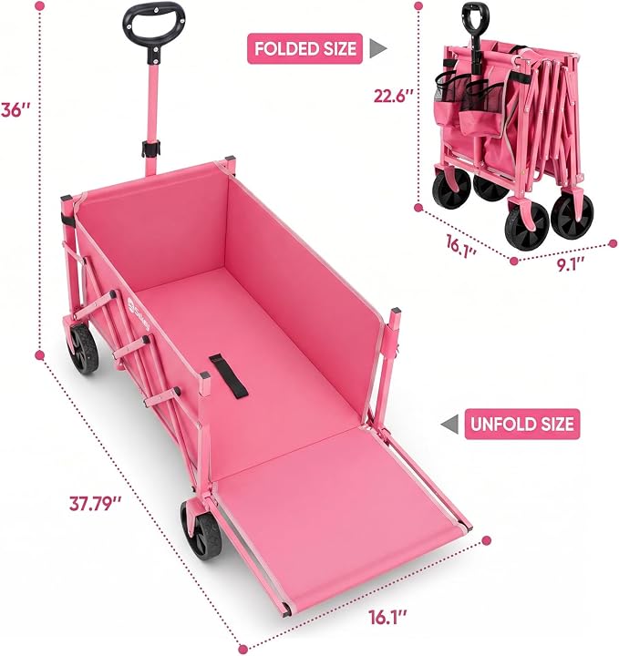 Sekey Collapsible Wagon Cart with Drop-Down Tailgate, 300 lb Capacity