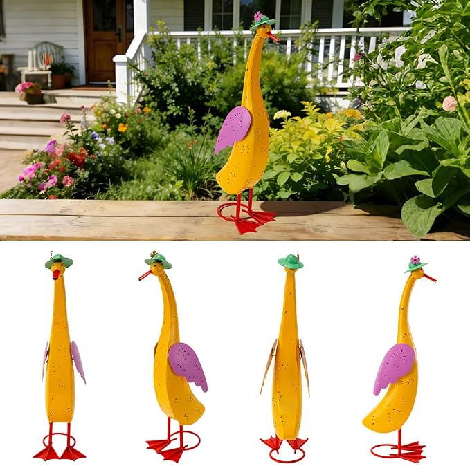 22" Duck Garden Statue Set of 2 Metal Ducks | Outdoor Decor Yard Art Porch Animal Figurine Lawn Ornament Rustproof Sculptures for Outside Patio Backyard Decorations