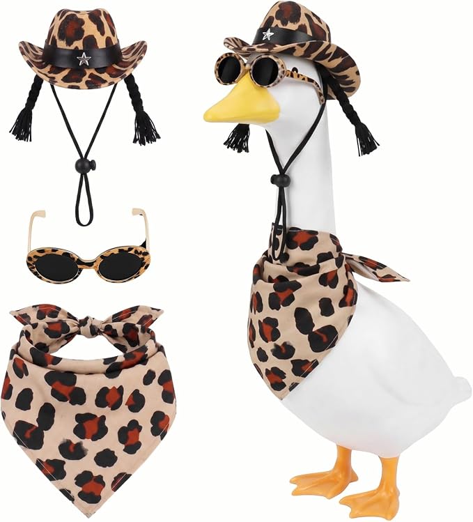 Summer Leopard Print‌ Porch Goose Outfits Clothes with Sunglasses, Beach 23 inch Porch Goose Costume Clothing for Patio Yard