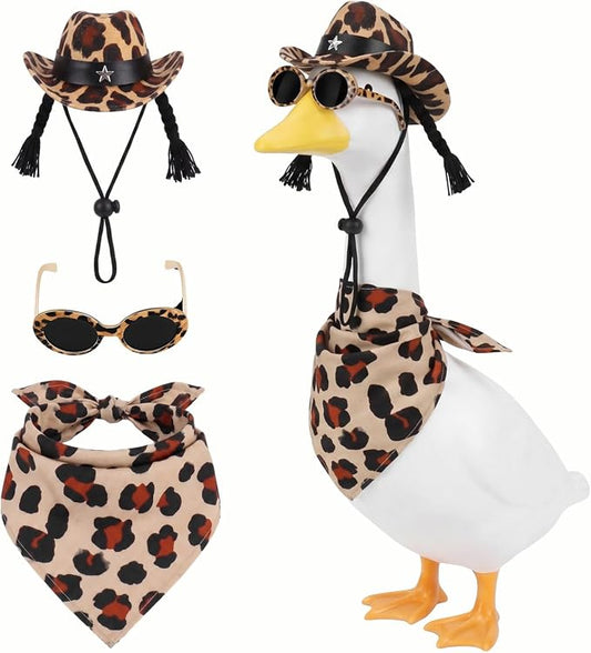 Summer Leopard Print‌ Porch Goose Outfits Clothes with Sunglasses, Beach 23 inch Porch Goose Costume Clothing for Patio Yard
