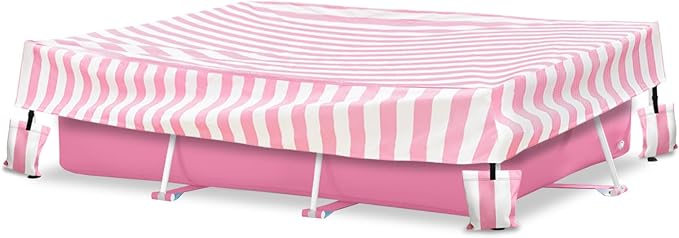 Rectangular Pool Cover,Waterproof Covers for 7' x 5' x 24" Rectangular Metal Frame Above Ground Outdoor Swimming Pool,with Tie-Down Ropes & 4 Sandbags,Increase Stability(Cover only,Pink)