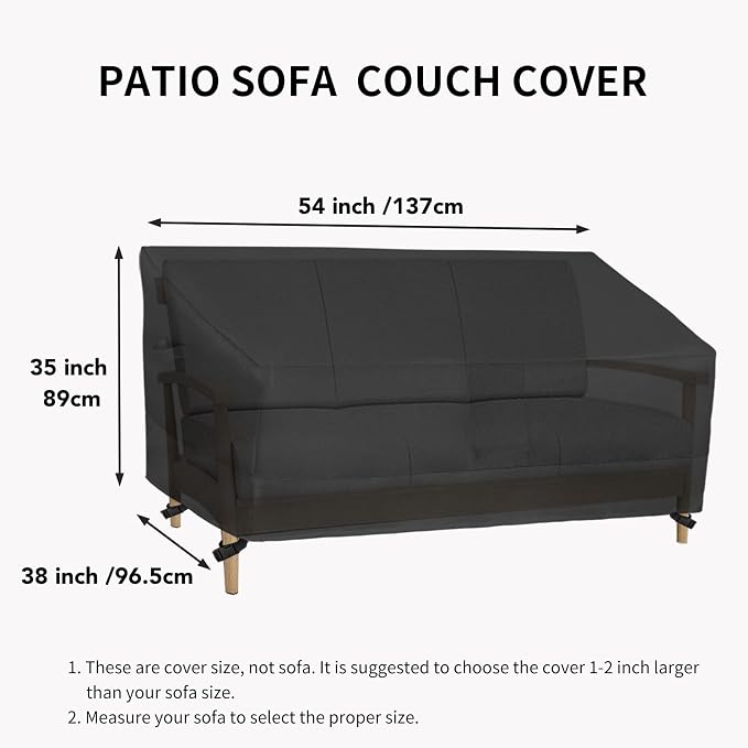 Easy-Going Heavy Duty Outdoor Loveseat Couch Cover, Waterproof Windproof Patio Furniture Sofa Cover with Air Vent (54Wx38Dx35H inch, Black)