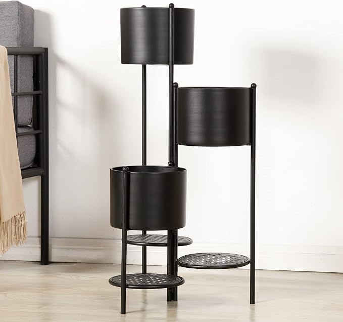 Corner Plant Stand Indoor Metal, 6 Tier 6 Potted Outdoor Flower Pot Stands Holder Shelves for Living Room, Potted Storage Shelf Rack, Decorative Holder Rack for Multiple Plants (Black)