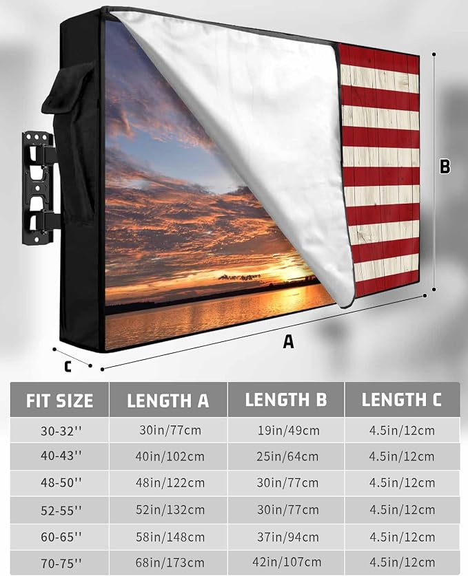 Outdoor TV Cover for Outside Flat Screen,American Flag on Wood Plank,600D Thick Waterproof Weatherproof Outdoor TV Screen Protector with Zipper for 40 to 43 Inch Flat Screens