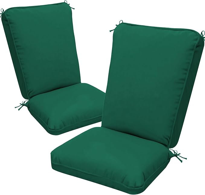 2 Pack Adirondack Chair Cushions, Waterproof & Fade-Resistant Outdoor Rocking Chair Cushion Set, Removable Seat Pads with Ties for High Back Dining or Patio Chairs, Green
