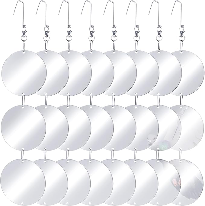 Reflective Bird Scare Discs Set, 24 PCS Large Double-Sided Bird Scare Device for Outside, Bird Reflectors to Keep Birds, Woodpeckers, Pigeons Away from House, Outdoor Garden, Patio and Yard
