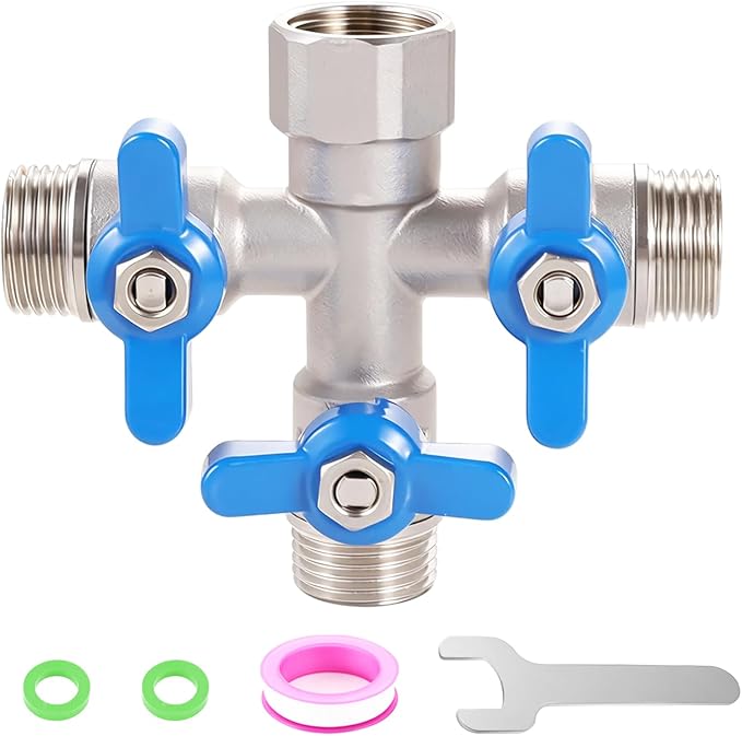304 Stainless Steel Garden Hose Splitter 3 Way Heavy Duty, Full Flow Hose T Splitter with Long Handle,Lead-free T Valve Water Garden Hose Adapter,3/4" GHT Threads
