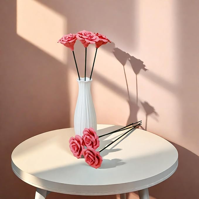 Handmade Porcelain 3D Ceramic Rose Flower, Eternal Flower Decoration for Home Office Decor, Creative Desktop vases, Porcelain Decorations, Exquisite, Set of 6 (red)