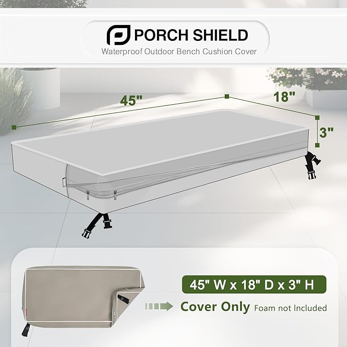 Porch Shield Outdoor Bench Cushion Cover – Waterproof Swing Cushion Cover for Patio Furniture Loveseat (Not Insert) Beige 45" W x 18" D x 3" H