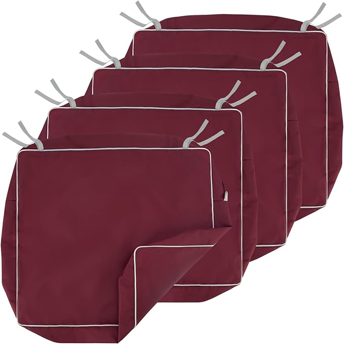 Porch Shield Outdoor Cushion Slipcovers Patio Chair Seat Cushion Covers Set 4 Waterproof Fade Resistant 21 x 21 x 4 inch, Burgundy