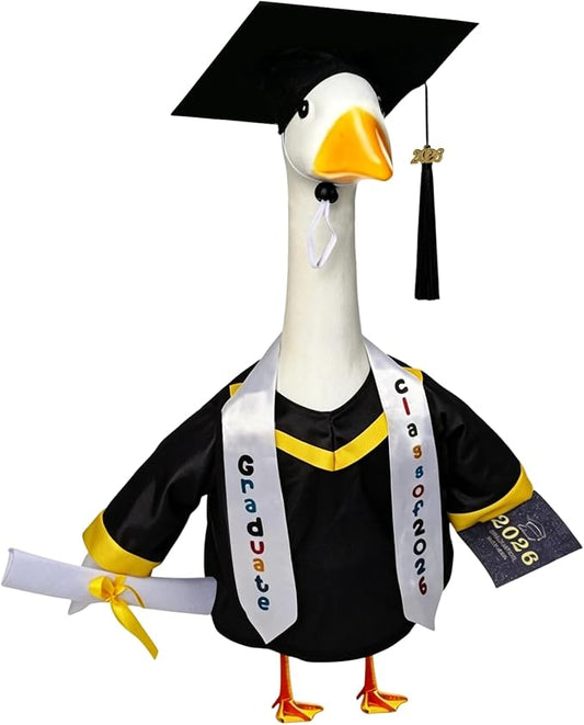 Porch Goose Graduation Outfit Fits 23 Inch Cement or Plastic Geese, Complete Porch Goose Clothes Set with Cap, Gown, Stole, Book & Memory Book for Graduation Party Outdoor Yard Lawn Classroom Decor