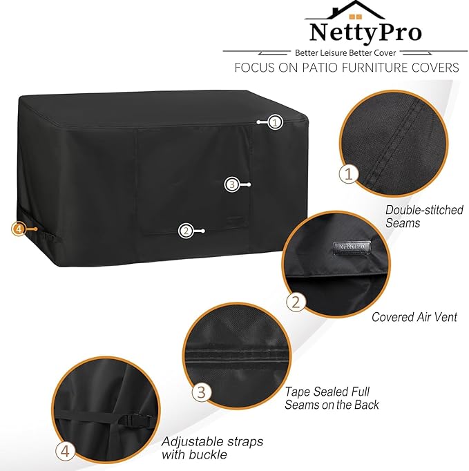 NettyPro Deck Box Cover Outdoor Waterproof Storage Bench Cover for Rectangular Deck Box, 50 x 21 x 23 inch, Black