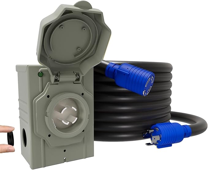 50AMP 25Feet Generator Cord with Pre-drilled Power Inlet Box, 50 Amp 4 Prong, 125V/250V NEMA 14-50P Male to SS2-50R, STW 6/3+8/1 AWG Twist Locking with Inlet Box for Generator to House, UL&ETL Listed