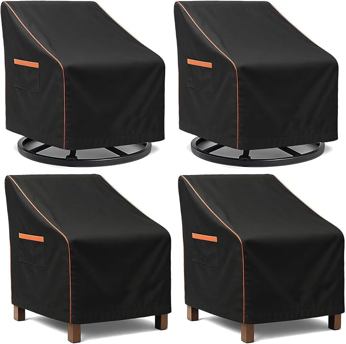Outdoor Waterproof Patio Chair Covers, Heavy Duty Oxford Coating Weather Resistant Patio Furniture Covers 600D All-Weather UV & Fade Resistant, 26W x 27D x 34H inches 4-Pack, Black