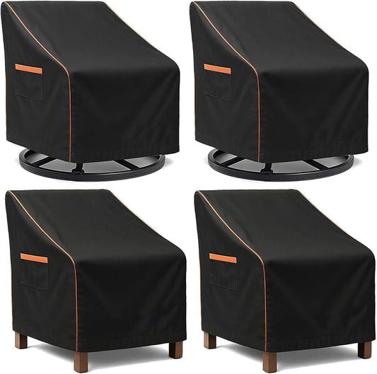 Outdoor Waterproof Patio Chair Covers, Heavy Duty Oxford Coating Weather Resistant Patio Furniture Covers 600D All-Weather UV & Fade Resistant, 26W x 27D x 34H inches 4-Pack, Black