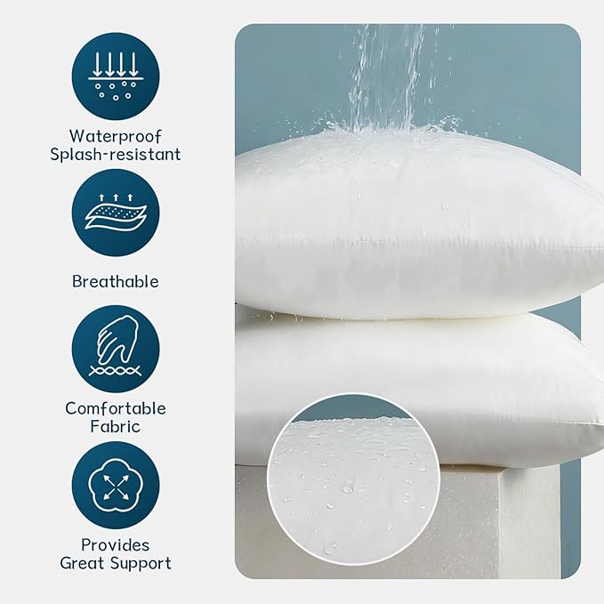 JOJOGOGO 20x20 Outdoor Throw Pillow Insert Waterproof Set of 4, 20 x 20 Premium Resistant Water Resistant Pillow Inserts White Outdoor Large Decorative Pillows for Front Porch Patio Furniture