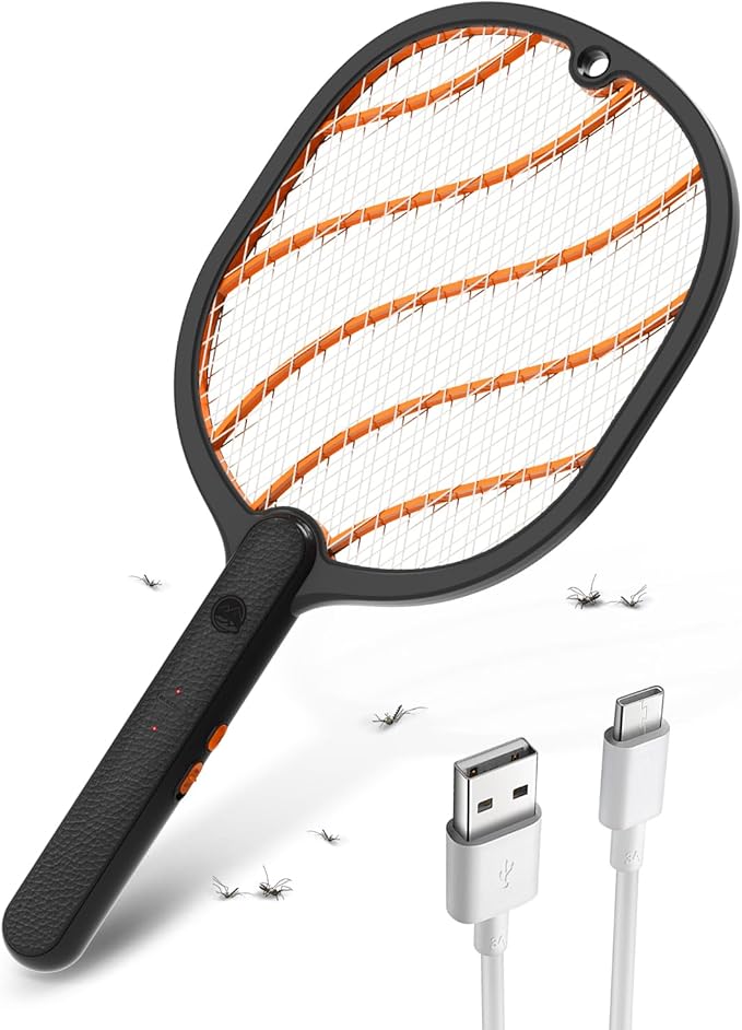 Mosiller Electric Fly Swatter, 3800V Handheld Bug Zapper Racket, Type-C Rechargeable, Mosquito Zapper for Indoor Outdoor, 3-Layer Safety Mesh, Easy to Use, Lightweight (Black-Basic 1 Pack)