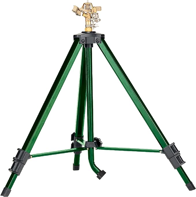 Orbit 1/2 Inch Brass Impact Sprinkler - Adjustable Metal Tripod - Long Range Lawn Watering System - 360 Degree Rotating Sprinkler - Heavy Duty Irrigation System - Adjustable 22-48 Inch Height - 58308