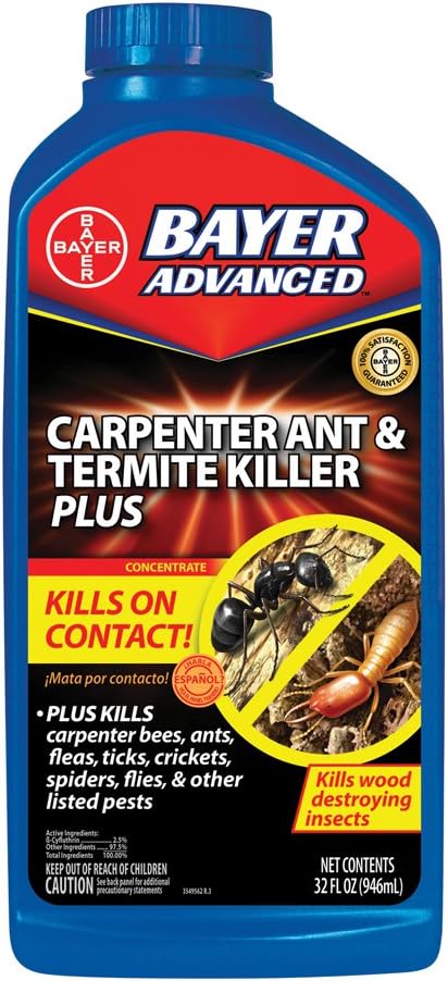BioAdvanced Carpenter Ant & Termite Killer Plus Concentrate - Kills 75+ Listed Insects - Outdoor Insect Control - Up to 3 Months Protection - Covers Up to 21,000 Square Feet - 40 oz Bottle