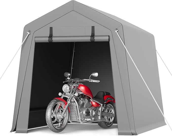 6x8 ft Outdoor Portable Garage - Storage Shelter Shed with Waterproof Tarp, 2 Roll-Up Doors for Motorcycles, Bikes, Garden Tools & Equipment