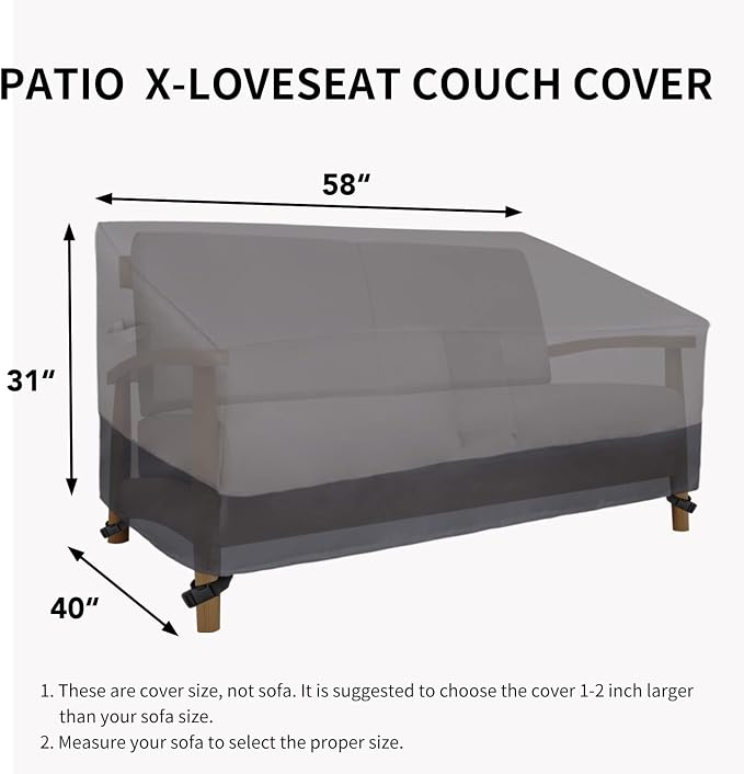 Easy-Going Waterproof Outdoor Loveseat Cover, Heavy Duty Deep 2-Seater Patio Couch Cover, Windproof Outdoor Furniture Protector with Air Vent (58Wx40Dx31H inch, Gray/Dark Gray)