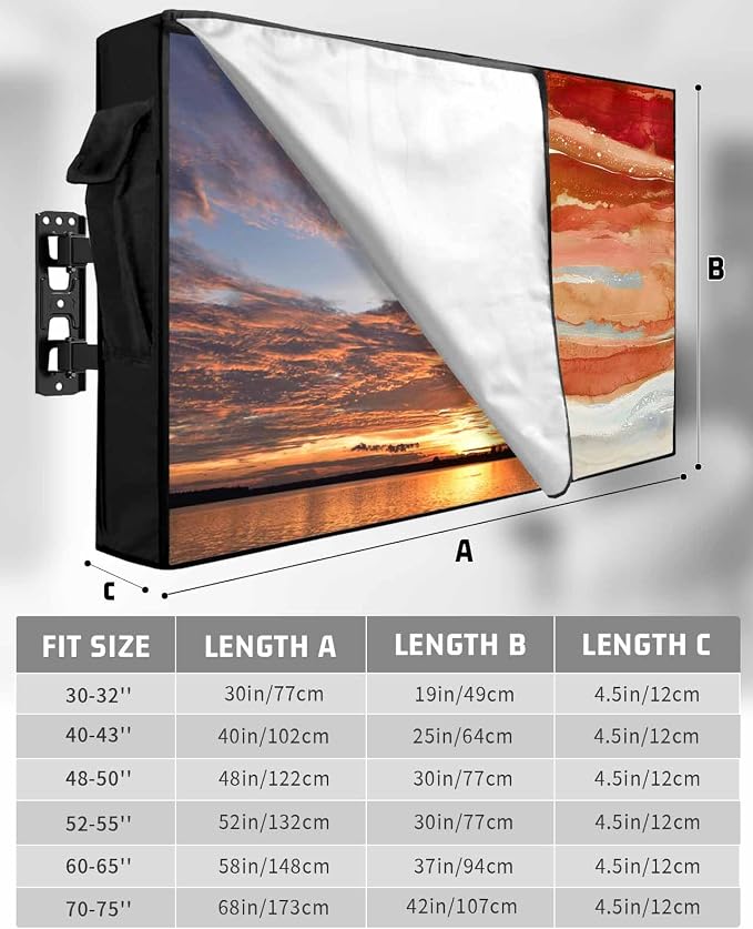 Outdoor TV Cover 40-43 Inch Weatherproof, Burnt Orange Coastal Outdoor TV Enclosure with Zipper & Roll Up Front Flap, Summer Beach Nautical Abstract Art Waterproof TV Covers for Outside TV