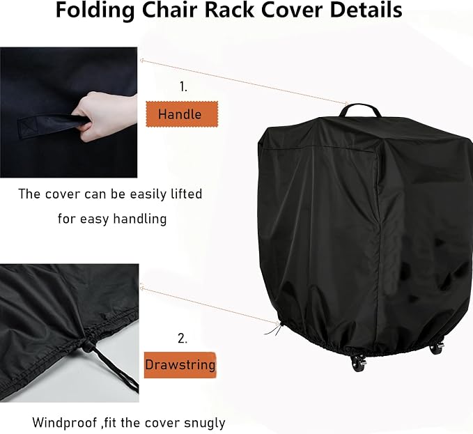 Folding Chair Rack Cover for koretech Folding Chair Rack, Waterproof Chair Cart Cover, Dust Proof Chair Storage Dolly Chair Holder Covers-14” L x 20" W x 39" H