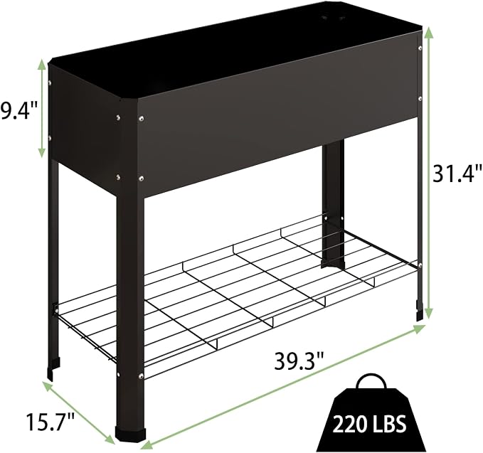 PROXRACER Raised Garden Bed with Detachable Legs Elevated Metal Planter Box for Growing Fresh Herbs Vegetables Flowers Succulents&Other Plants for Outdoor Backyard Patio Deck Balcony Black L