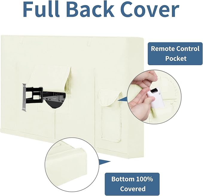 Easy-Going Outdoor TV Cover with Roll Up Front Flat for 60-65 inch, Waterproof and Weatherproof TV Cover for Flat Screen TV, Beige