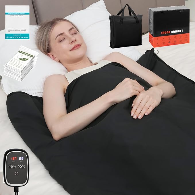 Infrared Sauna Blanket for Home: Skin-Friendly PVC Leather Large Portable Blanket for Full Body Detox & Relaxation - Far Infrared Heating Adjustable 86-167℉ & 30-60 Min Timer 71 x 35.5Inch
