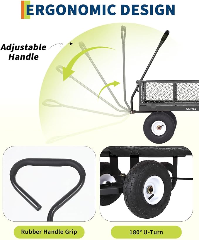 Garvee Versatile Outdoor Utility Cart - 400LBS Heavy-Duty, 10" All-Terrain Pneumatic Tires, Easy Maneuverable Lawn Cart with Removable Mesh Panels for Gardening & Landscaping, Grey