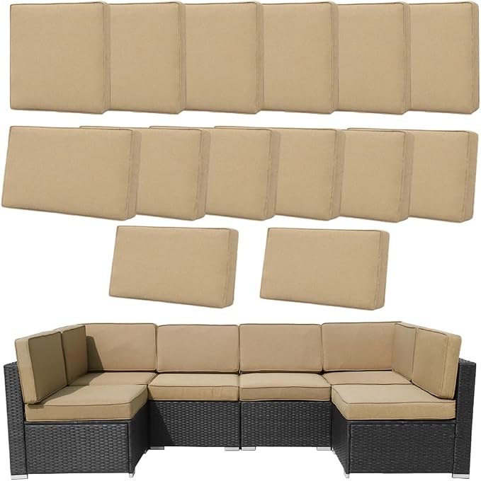 14Pcs Outdoor Cushion Covers Replacement Washable w/Zipper for 6-Seaters Sofa Patio Slipcovers Set Seat and Back Covers Only-23.6x23.6x4inch