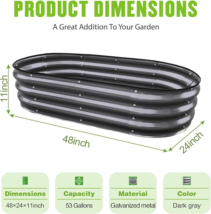 GrowHaus 4x2x1ft Galvanized Raised Garden Bed, Planter Boxes Outdoor Metal Garden Beds for Planting Vegetables Flowers Herbs Dark Gray 2 Pack