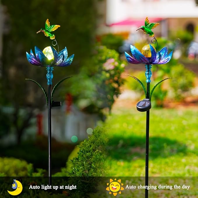 Solar Wind Spinners Outdoor, Solar Wind Spinner with LED Lights Ball, Garden Windmill for Yard, Garden, Patio, Lawn Decor (Blue)