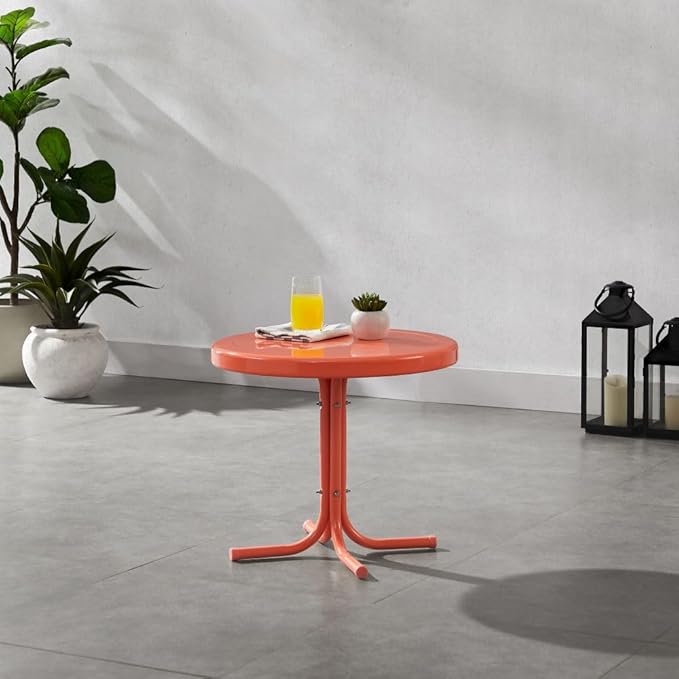 Crosley Furniture Griffith Weather Resistant Retro Metal Outdoor Side Table for Patio, Deck, Porch, Coral Gloss