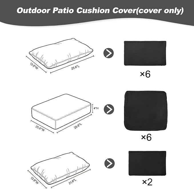 14 Piece Outdoor Cushion Covers Replacement, Waterproof Patio Couch Cushion Covers, Outdoor Furniture Sofa Covers with Zippers, Cover Only