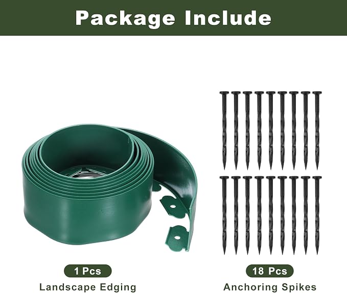 uxcell Landscape Edging, 1Pcs 20FT x 3.94" - Garden Edging Kit with 18 Stakes, Landscape Edging Border for Garden Lawn Flower Bed Yard Grass (Green)