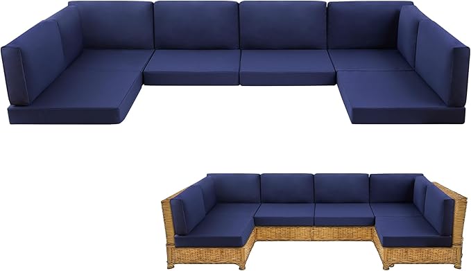14-Piece Patio Furniture Cushions Set, Replacement Outdoor Cushions for 6-Seat Patio Sectional, Waterproof & Fade Resistant Deep Seat Cushion for Outdoor Sofa, Navy Blue