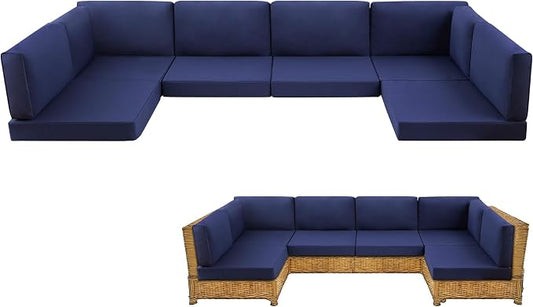 14-Piece Patio Furniture Cushions Set, Replacement Outdoor Cushions for 6-Seat Patio Sectional, Waterproof & Fade Resistant Deep Seat Cushion for Outdoor Sofa, Navy Blue