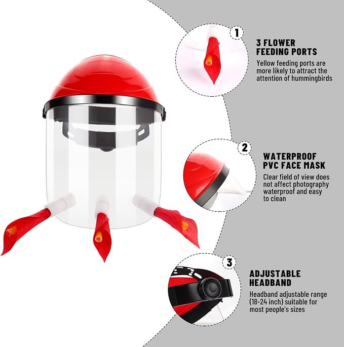 2PACK Humviewer Hummingbird Feeder Mask, Outdoors Wild Humming Bird Feeder Hat with 3 Feeding Ports and Honey Storage Bottle