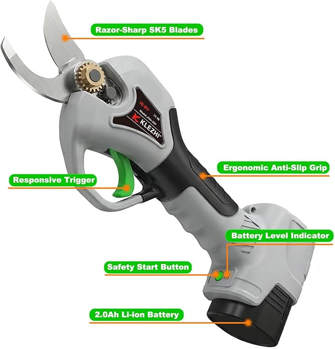 Electric Pruning Shears 1inch Cutting Diameter, 16.8V Professional Cordless Battery Powered Tree Branch Pruner with 2000mAh Batteries for Branch, Fruit Plucking and Tree Trimming