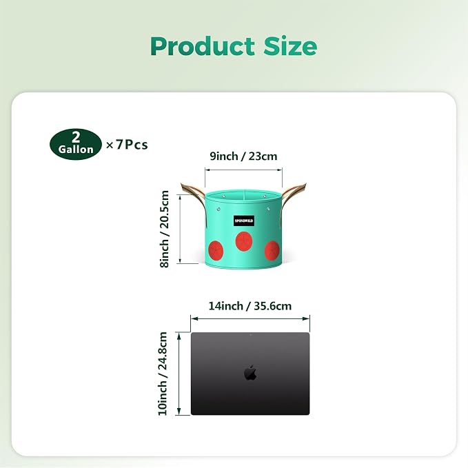7 Pack 2 Gallon Grow Bags Heavy Duty 180G Thickened PE Plant Pots with 8 Breathable Holes