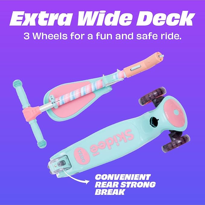 SKIDEE Kick Scooter for Kids Ages 3-5 | Foldable 3 Wheel Scooter with Lean-to-Steer, Adjustable Height, Removable Seat & LED Light Wheels | Toddler Scooter Up to 12 Year Old Boys/Girls