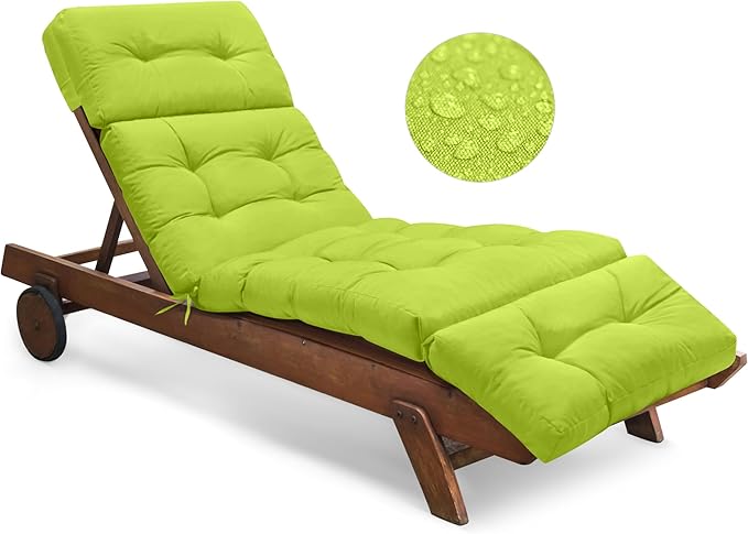 Waterproof Chaise Lounge Chair Cushions Outdoor 74.4 x 22 x 4.7 Inches Thickened Memory Foam Pool Chaise Lounge Chair Cushions Replacement for Outdoor Patio Furniture with Ties, Light Green