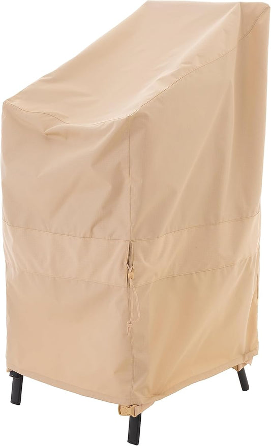 WJ-X3 Stackable Patio Chair Cover, Heavy Duty, Wind Resistant and Waterproof Outdoor Lawn Patio Chair Covers, 28W x 36D x 45H, (4-6 Stacked Chairs), Beige, 1-Pack