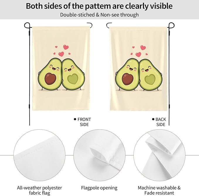 Delerain Avocado Couple Garden Flag, 28 x 40 Inch Double Sided Design Weather Resistant Indoor & Outdoor Decoration Small Banner for Home Yard Lawn Patio Office